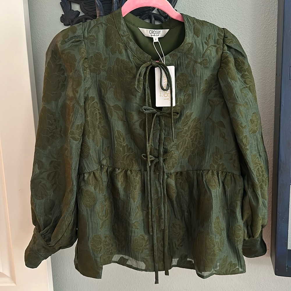 NWT Crosby by Mollie Burch olive green bow top
